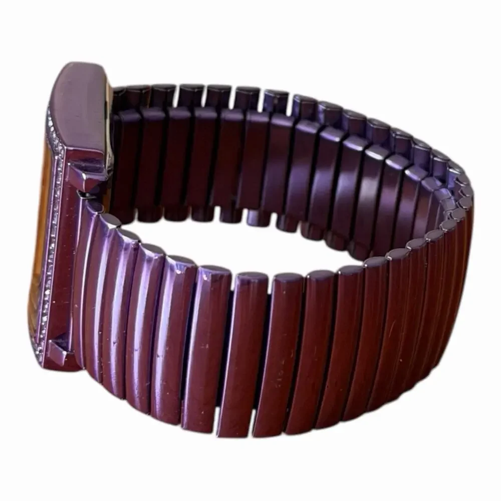 Avon Metallic Purple Stretch Band Rhinestone Bracelet Watch Rectangular Quartz